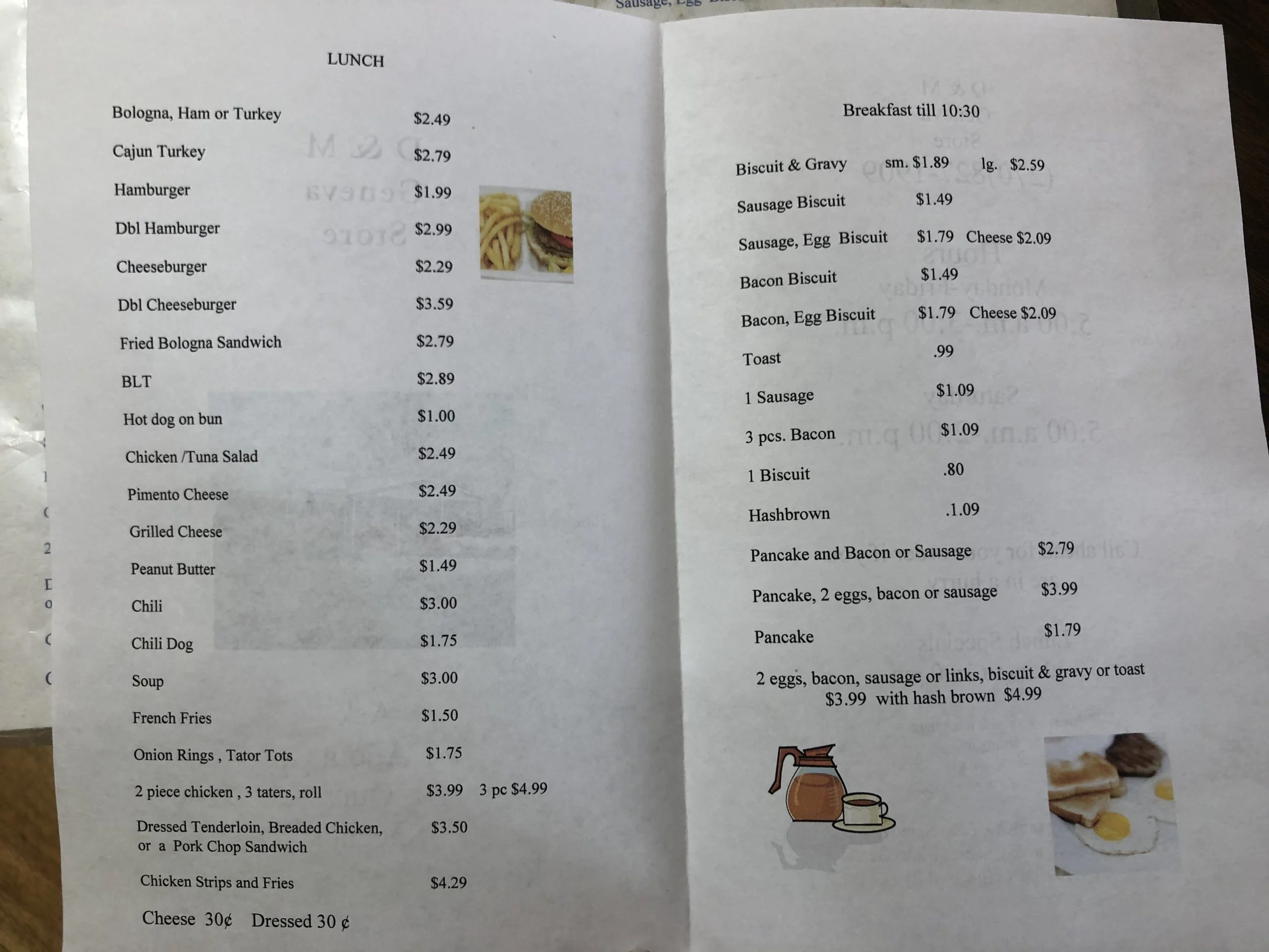 Geneva Store Breakfast and Lunch Menu