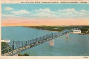 Vintage postcard view of the bridge connecting Henderson, Kentucky and Evansville, Indiana circa 1940s